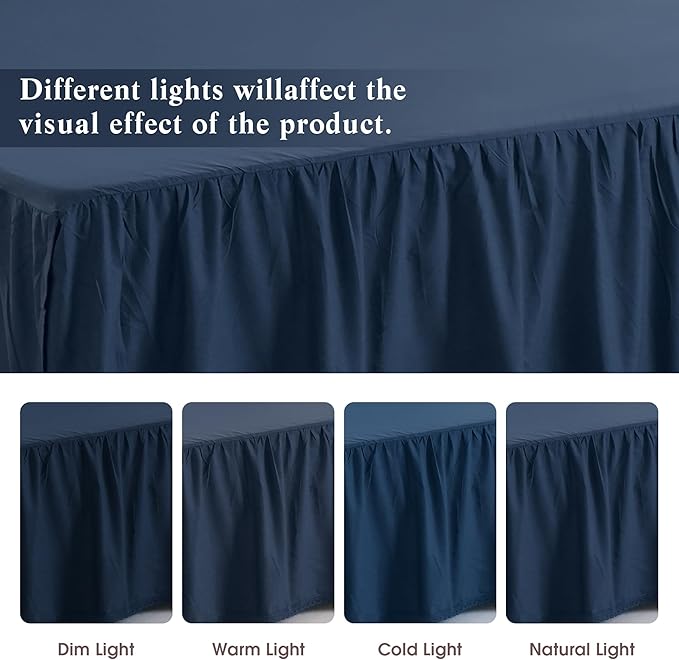 Queen Size 14 inch Drop Navy Blue Dust Ruffle, 100% Lightweight Cotton Ruffled Bed Skirt, French Coutry Style, Lace Ruffled Bed Skirt with Split Corners