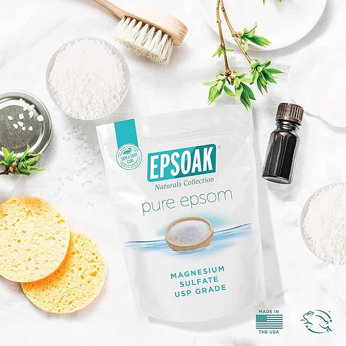 Epsoak Epsom Salt 10 lb. Magnesium Sulfate USP. (Qty. 1 x 10lb. Bags) Resealable Epsom Salt Bulk Bags Unscented, Made in The USA, Cruelty-Free Certified