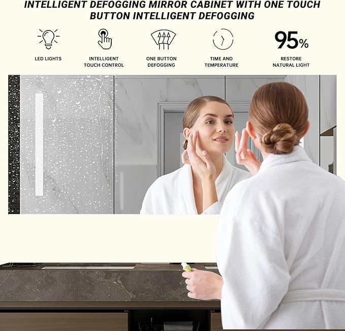 80IN Double Sink Bathroom Vanity, Floating Modern Bathroom Vanity Include Smart Defog Mirror Cabinet with LED Light, Solid Wood Vanities with Integrated Sink and Drawers Storage