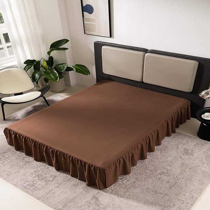 Brown Bed Skirt King Size Ruffled Bed Skirt with Split Corners, King Bed Skirt 14 Inch Drop, King Size Bed Skirt Brown for Ruffled Bed Skirt with Split Corners, Bed Skirt King Size