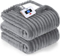 SEALY Electric Blanket Full Size, Soft Ribbed Flannel to Sherpa Reversible Heated Blanket with 10 Heat Settings & 1-12 Hours Auto-Off Overheat Protection, Machine Washable, 72"x84" Light Grey