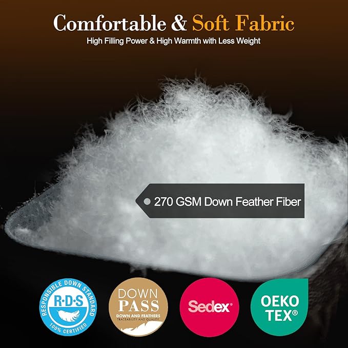 Down Fibers Comforter King Size,Luxurious All Seasons Hotel Collection Duvet Insert,54 Oz High Bulkiness Medium Warmth,Fluffy & Breathable for Bedroom, Guestroom, Hotel (Grey,106x90)