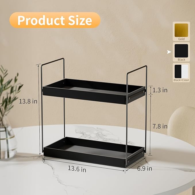 NPPLUS Bathroom Countertop Organizer, 2 Tier Metal Vanity Counter Skincare Shelf, Matte Black, 13.6"L x 6.9"W x 13.8"H