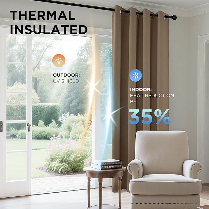 Joydeco Blackout Curtains 108 Inch Length 2 Panels Set, Thermal Insulated Long Curtains& Drapes 2 Burg, Room Darkening Grommet Drapes for Living Room Bedroom Window (W52 x L108 Inch, Khaki)