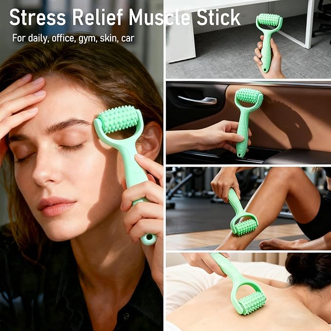 Ice Roller for Face Women Replaceble Rollers + Reusable 2 in 1 Silicone Facial Eyes Ice Cube Mold Set, Body Message Stick Holder for Reduce Puffiness Relief Shrink Pores Anti Wrinkle Skin Care, Green