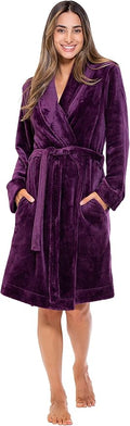 Turquaz Robes For Women, Womens Fleece Shawl Collar Soft Plush Knee Length Spa Robe