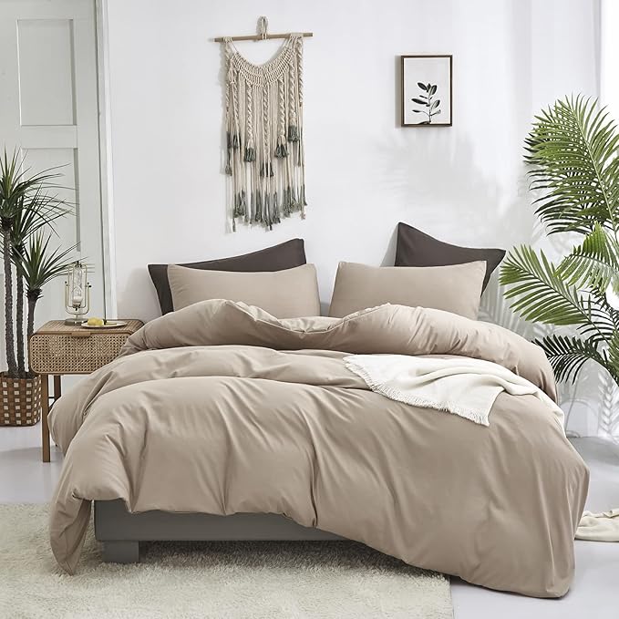 Cottonight Cream Coffee Comforter Set Full Khaki Bedding Comforter Set Dark Champagne Solid Blanket Quilts Modern Soft Breathable Cream Khaki Taupe 3 Piece Light Coffee Bedding Set for Women Men