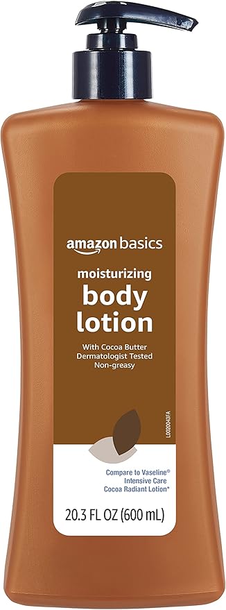 Amazon Basics Moisturizing Cocoa Butter Body Lotion for Dry Skin, Non-Greasy, Paraben Free, Lightly Scented, 20.3 Fl Oz, Pack of 1