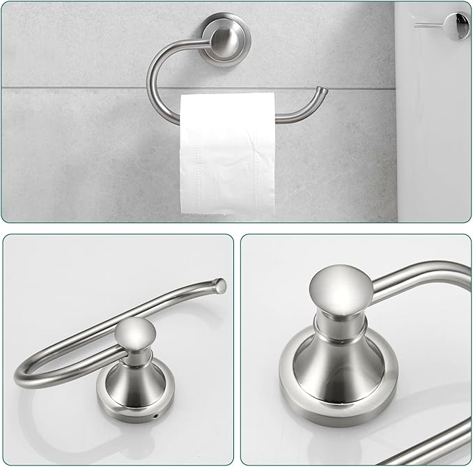 Hoimpro Brushed Nickel 4-Piece Bathroom Bath Set, Wall Mount Bathroom Hardware Fixture (Adjustable Towel Bar Rack, Towel Ring Holder, Paper Towel Holder, Double Towel Hook), Bathroom Accessories