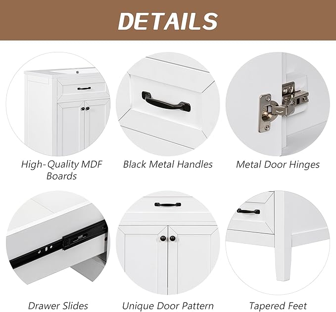 Favfurish 36" Bathroom Vanity with Sink Combo,Bathroom Vanity Cabinet with Two Soft-Closing Doors and Four Drawers,Free Stading Vanities w/Modern Design,for Bathroom,Easy Assembly,White