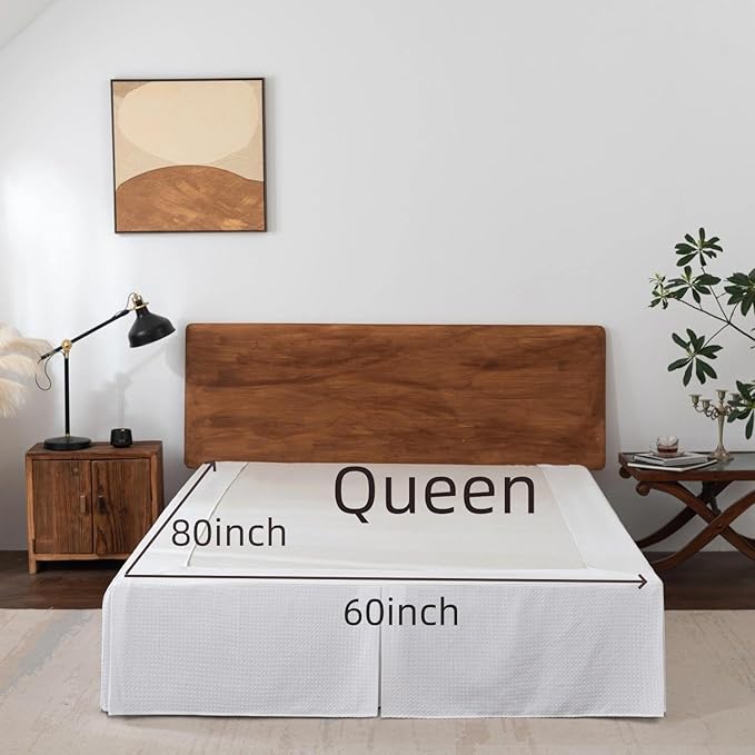 Queen Bed Skirt, Wrap Around Bed Skirt with Pleated Corner, 16 Inch Drop Pleated Waffle Weave Bedskirts, Anti-Slip, Microfiber, White, 16'' Queen