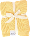 Knit Baby Blanket in Elegant Pattern, Organic Cotton Blankets for Crib or Stroller, Receiving Blankets - Butter Yellow