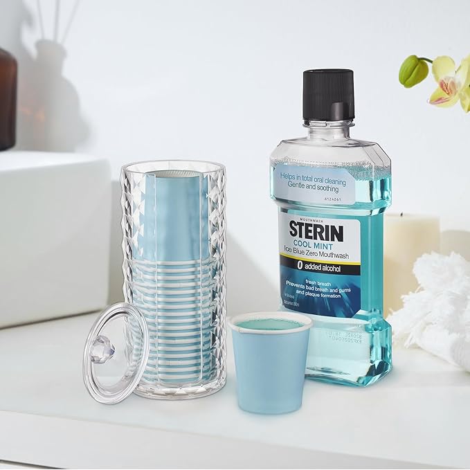 Bathroom Cup Dispenser, Mouthwash Cup Holder for 3oz Disposable Paper Cups, Fit for Mouthwash Cups Storage, Vanity Makeup Organizer - Clear