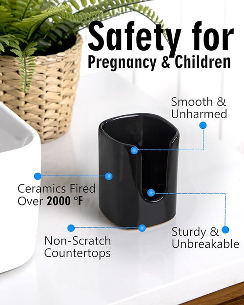 5 oz Square Ceramic Bathroom Cup Dispenser for Kids and Pregnancy - Disposable Paper Cup Holder for Mouthwash Cups on Bathroom Vanity Countertop (2 Pack, Black)