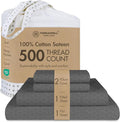 Threadmill 500 Thread Count Full Size 4 Pc Luxury Cotton Sheet Set, Jacquard Floria Dark Grey, Silky Smooth Sheets with 16" Elasticized Deep Pocket, 2 Pillowcases & Free Tote Bag