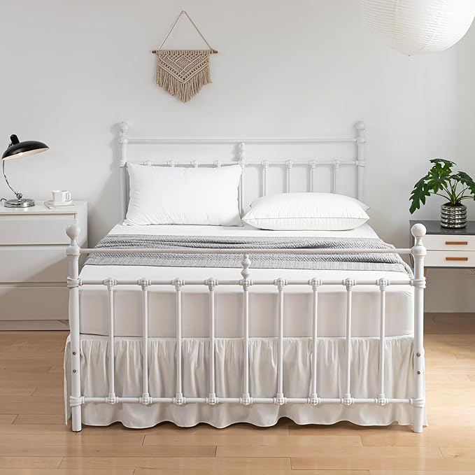 Bed Skirt Twin Size Ruffled Bed Skirt with Split Corners, 16 Inch Drop Dust Ruffle Bed Skirt with Platform, Ivory, Twin - 16" Drop