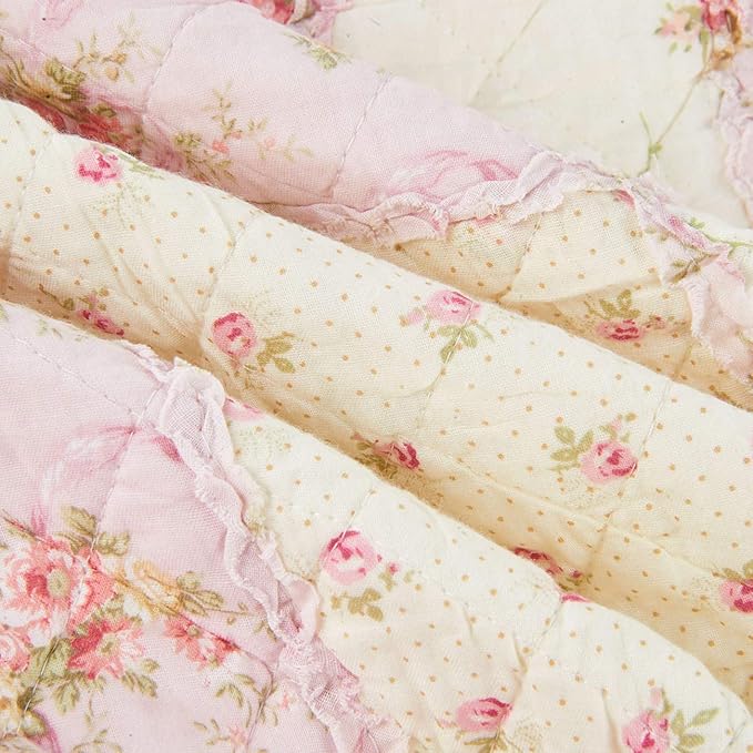Cozyholy Original 100% Cotton Patchwork Quilt Full Queen Size Pink Floral Bedspread Coverlet Reversible Vintage Shabby Chic Quilted Throw Blanket Bed Quilt Cover for Couch Sofa