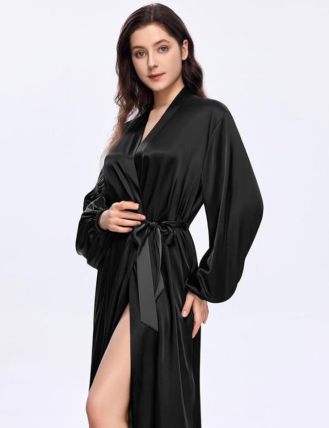 PRODESIGN Satin Kimono Robe Women Long Silky Kimono Bathrobe Sleepwear Wedding Bridesmaid Robe