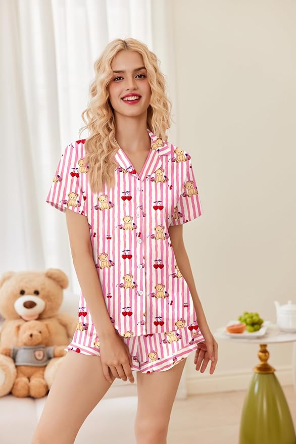 Ekouaer Womens Satin Pajamas Set Button Down 2 Piece Silk Pjs Shorts Set Ruffle Lingerie Notch Collar Sleepwear