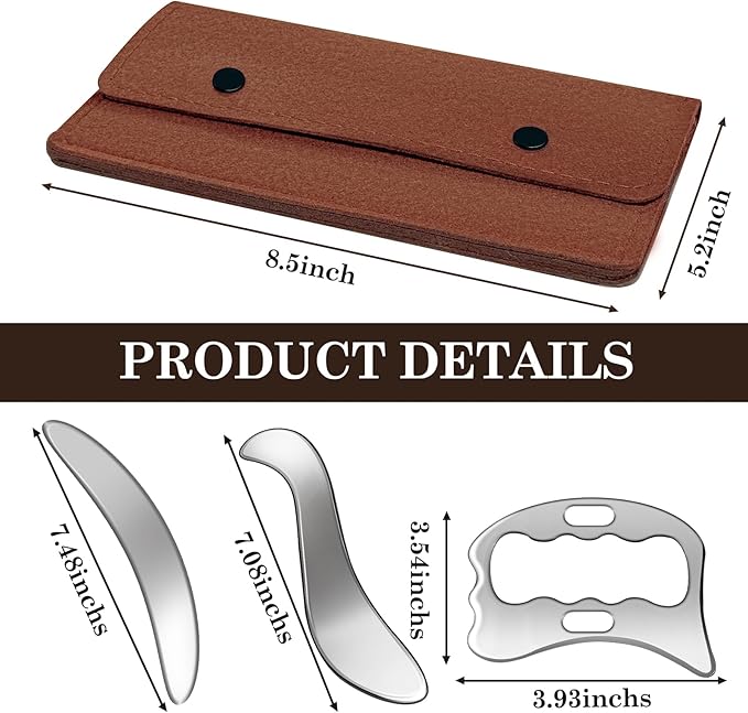 3 in 1 Guasha Massage Tool, Grade Stainless Steel Scraping Tool for Soft Tissue Upgrade Physical Therapy Stuff,Used for Back, Legs, Arms,Neck,Shoulder, Gua sha Tool… (Square+S-Shape+D-Shape)