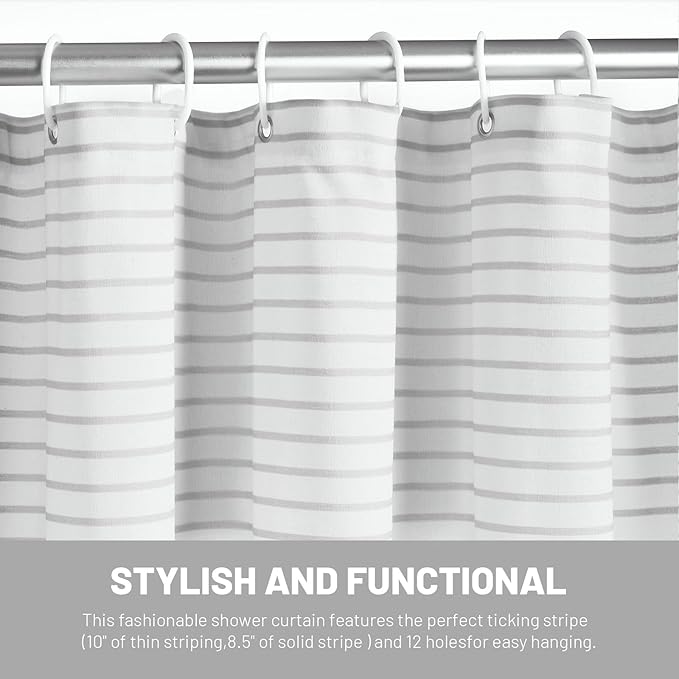 Awellife Boho Gray Shower Curtain for Bathroom Stripe Shower Curtain Boho Farmhouse Cotton Grey 72" L x 36" W