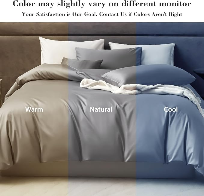 PURE ERA Duvet Cover Set 800 Thread Count Long Staple Cotton Sateen Silky Soft Luxurious Smooth 3 Piece Set Solid Deep Grey Queen