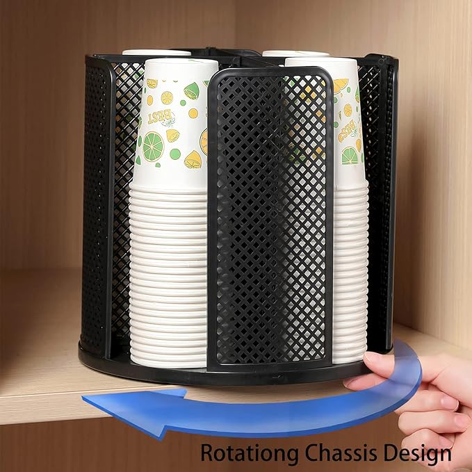 Paper Cup and Lid Holder Plastic Cup Storage Organizer Coffee Cup Dispenser for Countertop, Breakroom, Bathroom, Coffee Station, Bar, Buffet, Kitchen Cabinet - Black