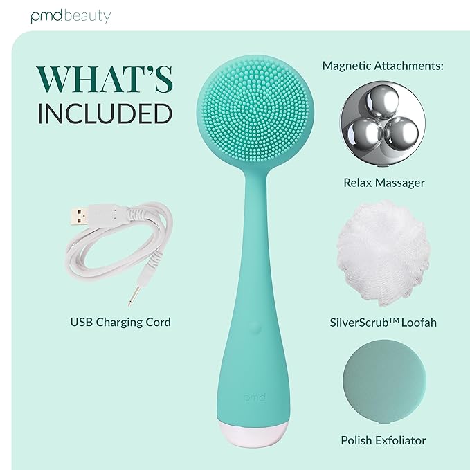 PMD Clean Body - Smart Body Cleansing Device with Silicone Brush & Three Interchangeable Attachments - Waterproof - SonicGlow Vibration - Cleanse, Exfoliate, & Massage Body
