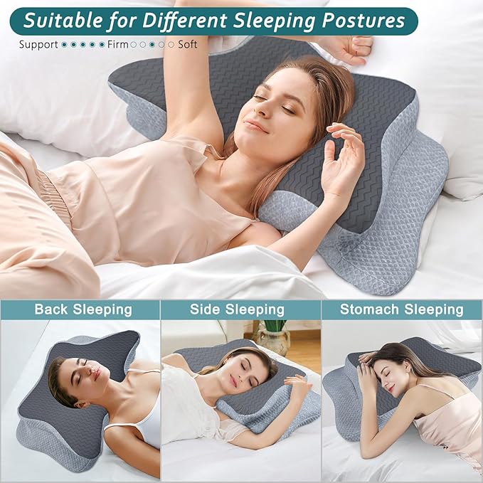 Cervical Pillow for Neck Pain Relief, Memory Foam Pillow, Ergonomic Contour Bed Pillow, Soft for Side Sleep Stomach Sleeping and Back Sleepers