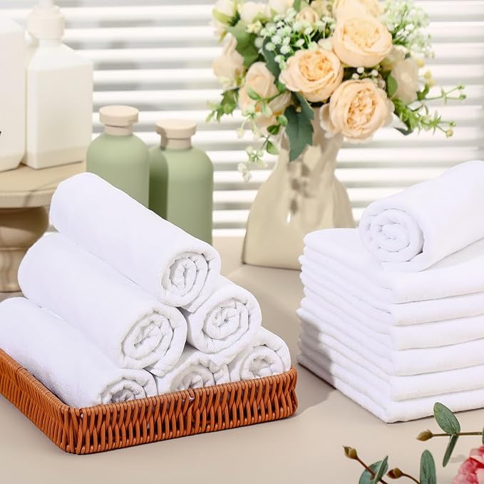 Shimeyao Bleach Proof Towels Microfiber Absorbent Resistant Hair Hand Towels Bulk Quick Dry for Barber Gym Bath Spa Shaving(40 Pack,White,Cute)