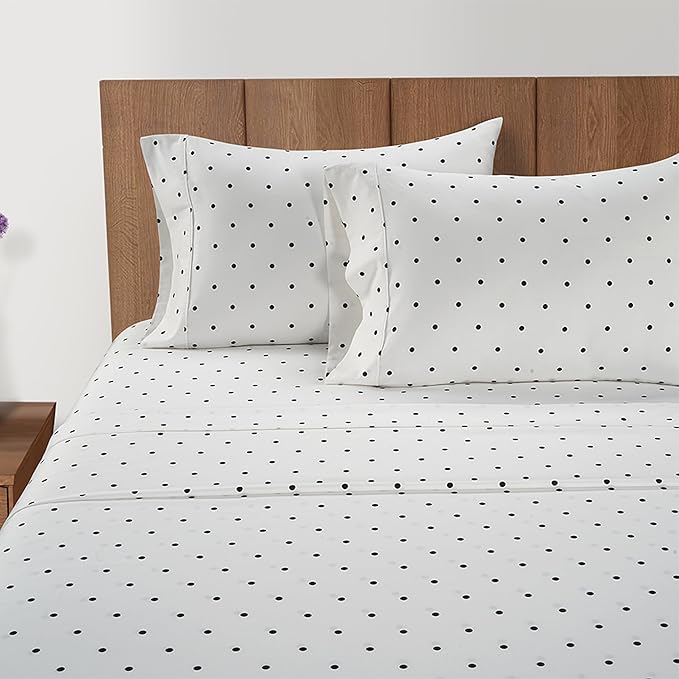 LANE LINEN Twin Extra Long Sheets – 450 Thread Count Cooling Cotton Sheets, Soft & Comfy Sateen Weave, 15” Deep Pocket Fully Elasticized Fitted Sheet, Hotel Sheet & Pillowcase Set, Polka Dot Black