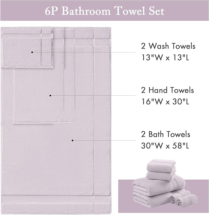 Madison Park Turkish 100% Cotton Towel Set, 600Gsm Luxury Premium Weight, Soft Absorbent Hotel Bathroom Shower Hand Face Washcloths, Assorted Sizes Lavender 6 Piece