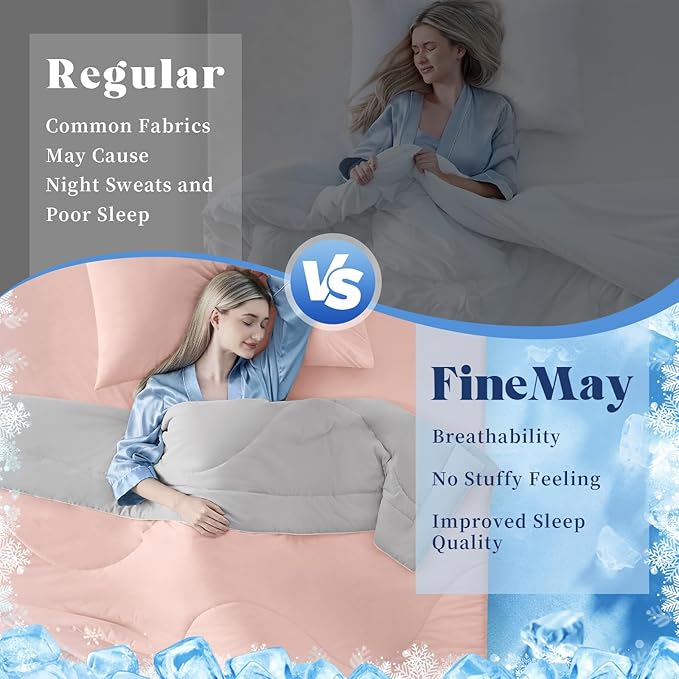 Cooling Comforter Queen Size, Double-Sided Cooling Blanket for Hot Sleepers & Night Sweats, Arc-Chill Q-Max > 0.4 Breathable Ice Blanket, Lightweight Cold Comforter (80''x90'', Pink)