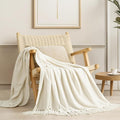 EverGrace Soft Chenille Throw Blanket for Couch, Cozy Plush Fuzzy Decorative Chenille Knit Throw Blanket with Tassels, Lightweight Blanket and Throws for Bed Sofa Gift Home Decor, Ivory White 50"x60"