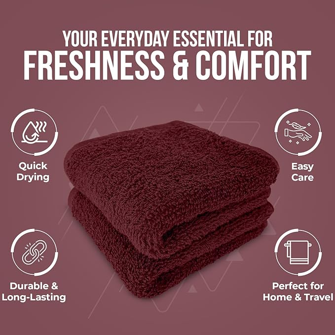 DAN RIVER 100% Cotton Wash Cloths 24 Pack [12x12] Soft & Absorbent wash Cloths for Your face, Gym, Hotels & Spa Perfect for Everyday Use Fingertip Towels, Pomegranate