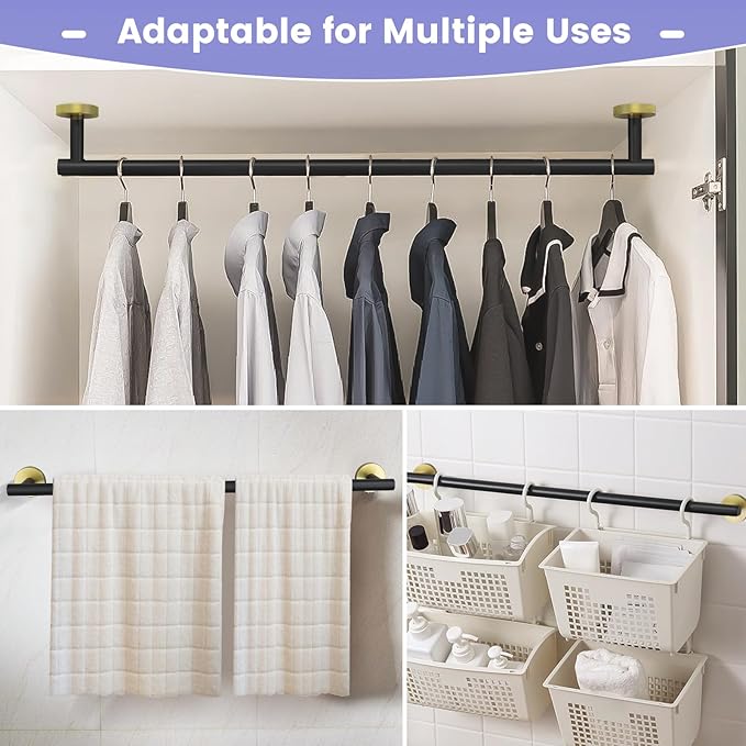 YACVCL 5 Pieces Bathroom Towel Holder, 27.5 Inch Black and Gold Bathroom Set SUS304 Stainless Steel, Towel Bar for Bathroom Wall Mounted, Bathroom Hardware Set, Towel Rods for Bathroom