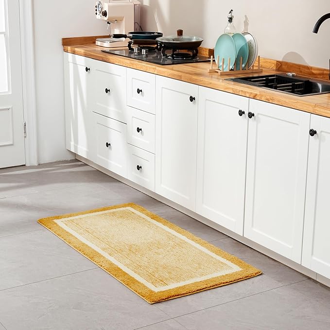CozeCube Bath mats for Bathroom Non Slip, Fluffy Absorbent Microfiber Bath mat Washable, Aesthetic Bathroom Rugs, Long Harvest Gold Bath Runner, Harvest Gold, 59" x 24"