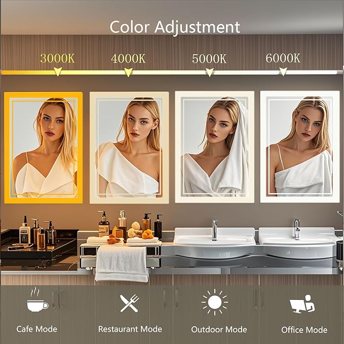 28 x 36 Inch Wall-Mounted Bathroom Mirror with LED-Lights - Frame Vanity Mirrors (28" x 36", Rectangle)