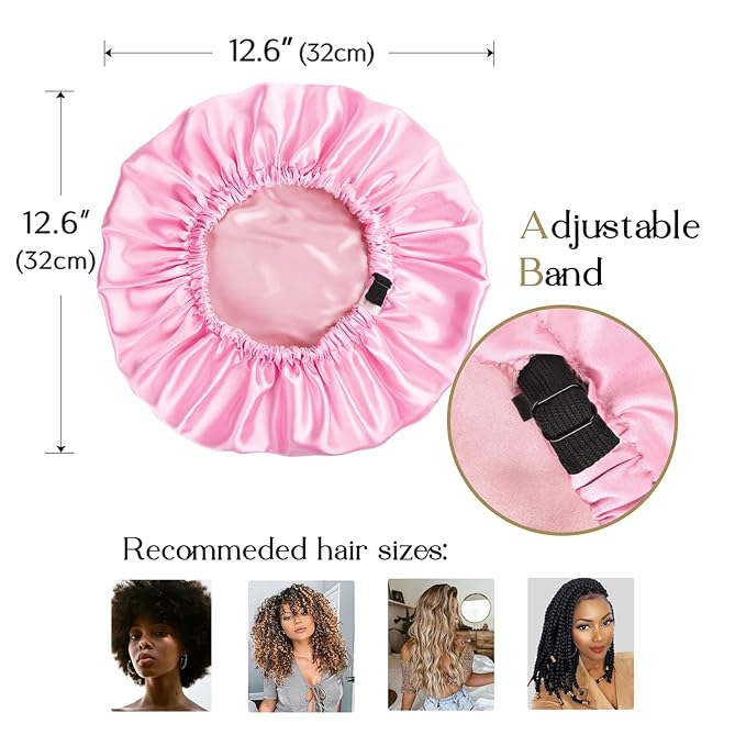 YANIBEST Adjustable Silk Bonnet Double Layer Satin Bonnet Hair Bonnet for Sleeping Bonnets for Women Hats Curly Natural Hair, Pink