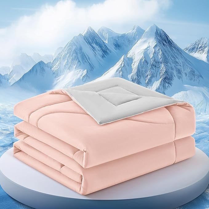 Cooling Comforter Queen Size, Double-Sided Cooling Blanket for Hot Sleepers & Night Sweats, Arc-Chill Q-Max > 0.4 Breathable Ice Blanket, Lightweight Cold Comforter (80''x90'', Pink)