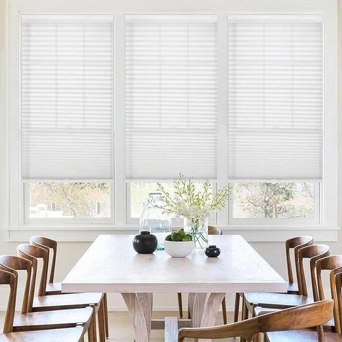 MYshade 1.5-Inch Cellular Cordless Light Filtering Shades,Thermal Insulating Noise Reducing Waterproof Blinds,Honeycomb Window Treatments for Indoor Light Control (White-34 W x 72" H)