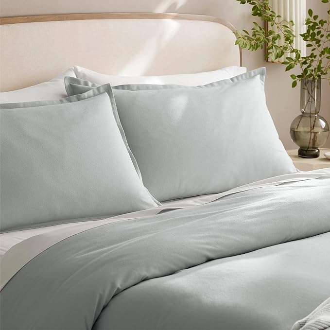 BOLL & BRANCH Flannel Duvet Set - King/Cal King, Shore - Luxury 100% Organic Cotton - 1 Duvet Cover, 2 Shams - Velvety Soft, Warm & Breathable Weave