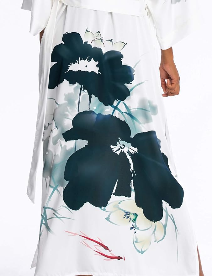PRODESIGN Kimono Robe for Women - Long Satin Sleepwear Silky Kimono Cover-Up Nightgown Japanese Bathrobe Loungewear Blouse