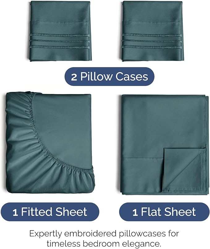 King Size 4 Piece Sheet Set - Extra Soft, Breathable & Cooling Sheets - Hotel Luxury Durable Bed Sheets for Women & Men - Deep Pockets, Easy-Fit & Wrinkle-Free Sheets - Deep Teal Oeko-Tex Bed Sheets