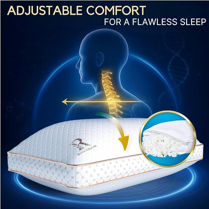 Royal Therapy 2-Pack Queen Memory Foam Pillow, Adjustable Shredded Odor-Free Pillow for Neck & Shoulder Pain Relief, Support for Back, Stomach, Side Sleepers, AirFlowPRO