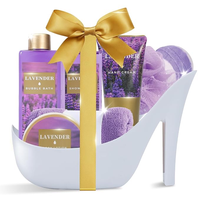 Christmas Gifts For Women, Spa Gift Basket for Women– 9 Piece Set of Lavender Home Spa Set, Bath Gift Set, with Shower Gel, Shea Butter and Body Lotion, Anniversary Basket Gifts for Mom, Wife