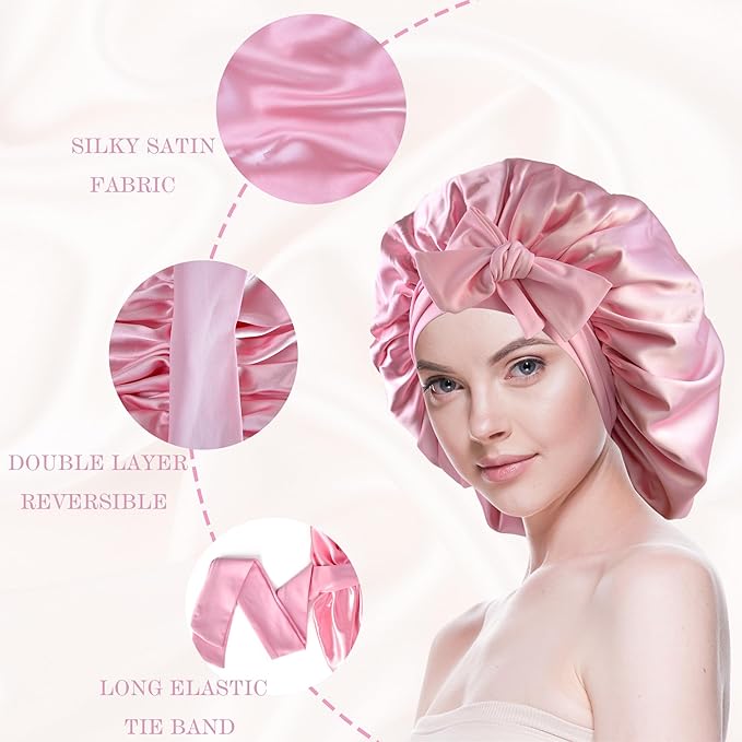 Silk Bonnet for Sleeping Women Satin Bonnet Double Layer Night Sleep Cap with Elastic Tie Band for Curly Natural Hair