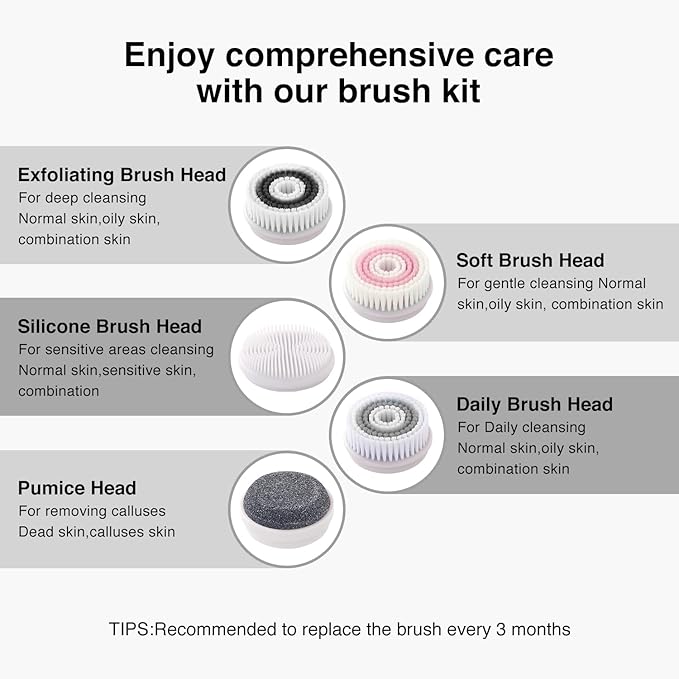 Face Scrubber Exfoliator,Facial Cleansing Brush Rechargeable IPX7 Waterproof with 5 Brush Heads,Electric Face Spin Brush for Exfoliating, Massaging and Deep Cleansing (Black+Gold)