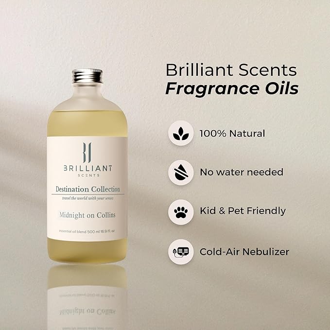 Brilliant Scents Midnight on Collins Fragrance Oil 500ml Inspired by The Fontainebleau - Luxury Home & Business - Long Lasting, Plant-Based, Meets IFRA Standards, USA-Made - Clean Floral Scent