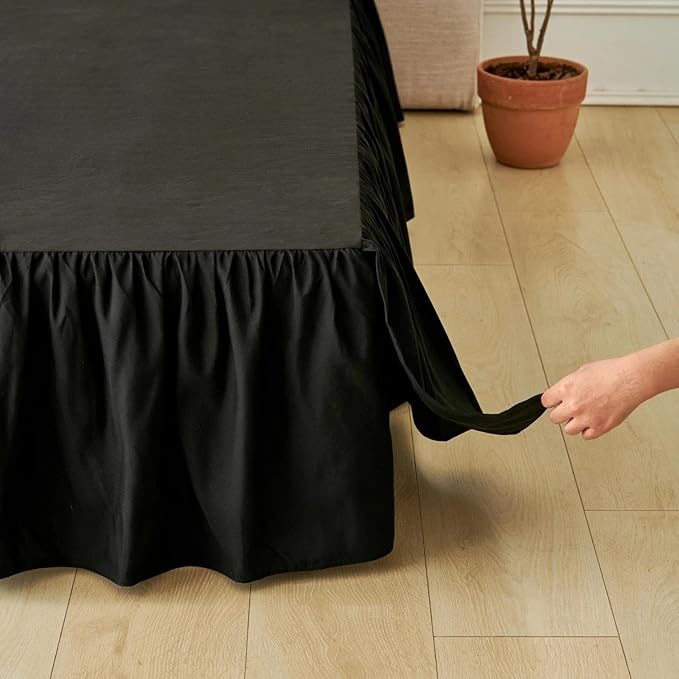 Bed Skirt Full Size Ruffled Bed Skirt with Split Corners, Black Full Bed Skirts 16 Inch Drop with Platform, 16'' Full, Black